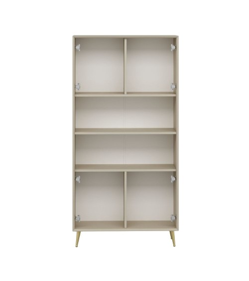 Credenza alta Kale con 4 ante effetto cannettato e 2 nicchie a giorno colore cashmere