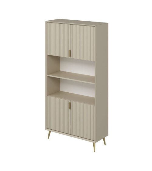 Credenza alta Kale con 4 ante effetto cannettato e 2 nicchie a giorno colore cashmere