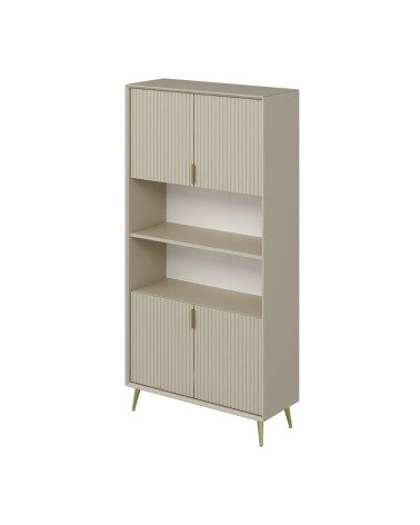 Credenza alta Kale con 4 ante effetto cannettato e 2 nicchie a giorno colore cashmere