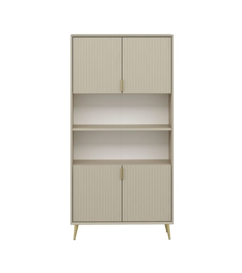 Credenza alta Kale con 4 ante effetto cannettato e 2 nicchie a giorno colore cashmere
