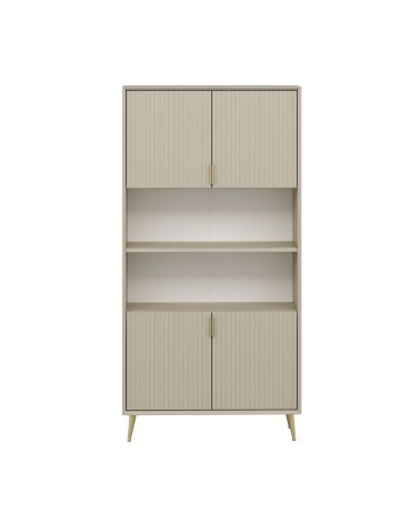 Credenza alta Kale con 4 ante effetto cannettato e 2 nicchie a giorno colore cashmere