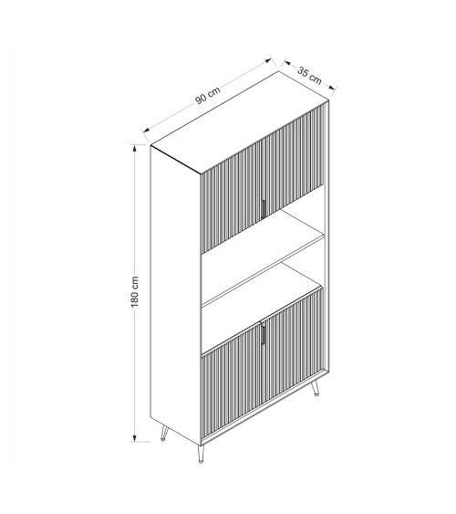Credenza alta Kale con 4 ante effetto cannettato e 2 nicchie a giorno colore cashmere