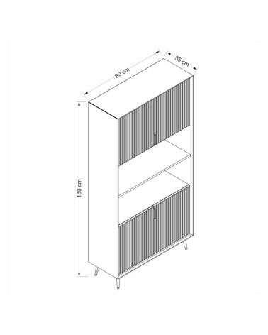 Credenza alta Kale con 4 ante effetto cannettato e 2 nicchie a giorno colore cashmere