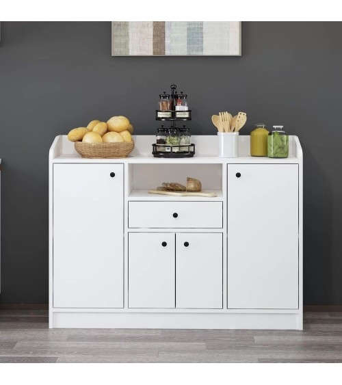 Mobile multiuso Arina con 4 ante 1 cassetto e nicchia a giorno colore bianco