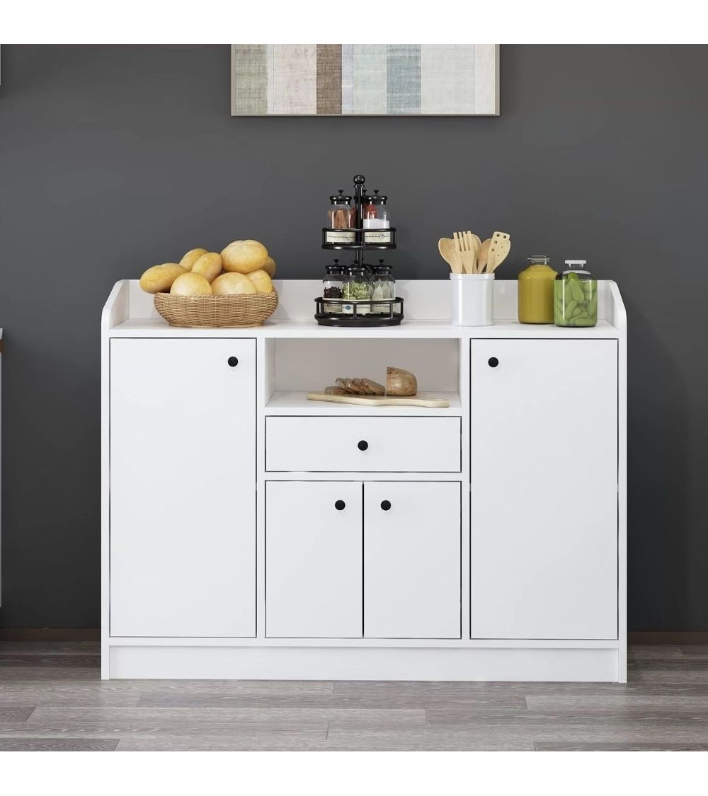 Mobile multiuso Arina con 4 ante 1 cassetto e nicchia a giorno colore bianco