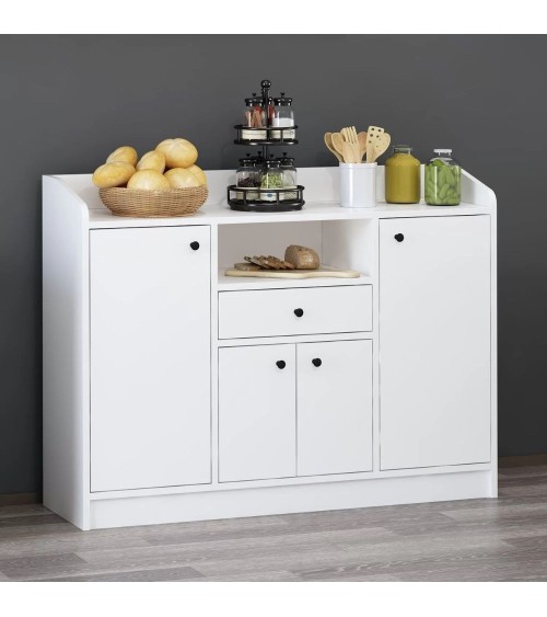 Mobile multiuso Arina con 4 ante 1 cassetto e nicchia a giorno colore bianco