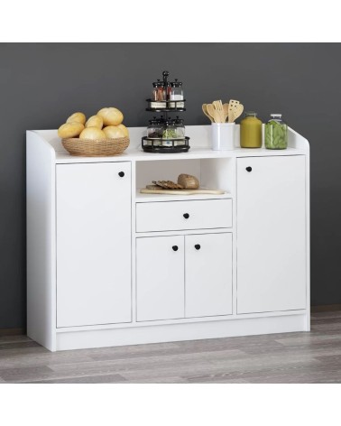 Mobile multiuso Arina con 4 ante 1 cassetto e nicchia a giorno colore bianco