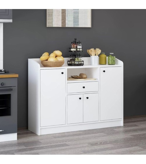 Mobile multiuso Arina con 4 ante 1 cassetto e nicchia a giorno colore bianco