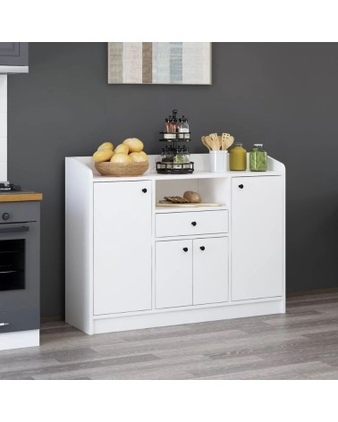 Mobile multiuso Arina con 4 ante 1 cassetto e nicchia a giorno colore bianco