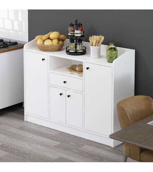 Mobile multiuso Arina con 4 ante 1 cassetto e nicchia a giorno colore bianco