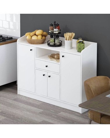 Mobile multiuso Arina con 4 ante 1 cassetto e nicchia a giorno colore bianco