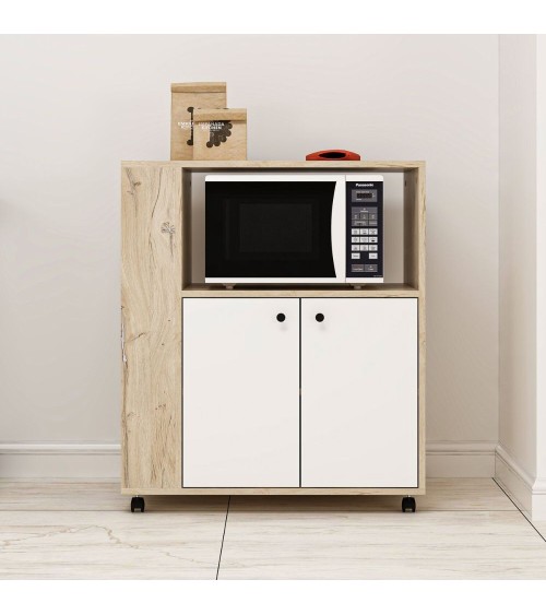 Mobile multiuso Monni struttura colore rovere con 2 ante colore bianche e vani laterali