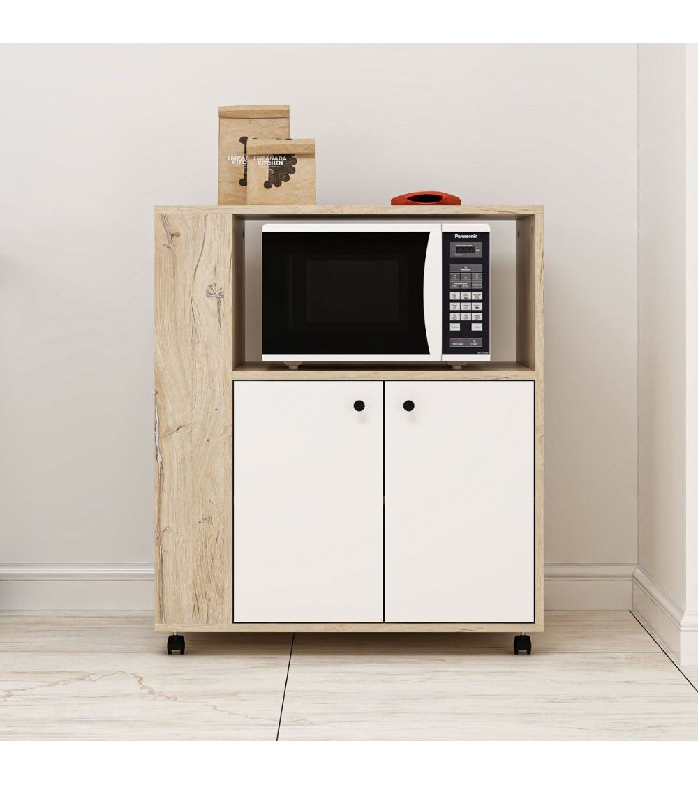 Mobile multiuso Monni struttura colore rovere con 2 ante colore bianche e vani laterali