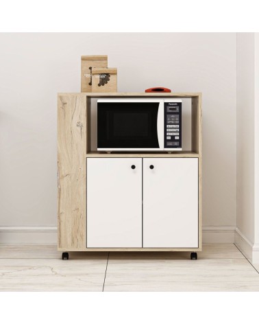 Mobile multiuso Monni struttura colore rovere con 2 ante colore bianche e vani laterali