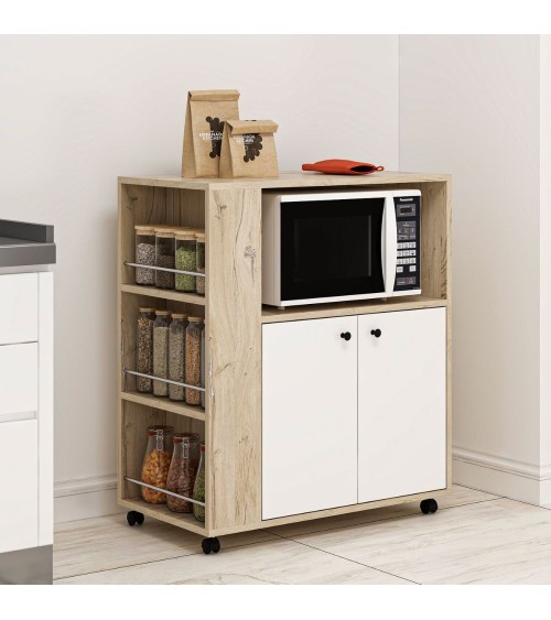Mobile multiuso Monni struttura colore rovere con 2 ante colore bianche e vani laterali