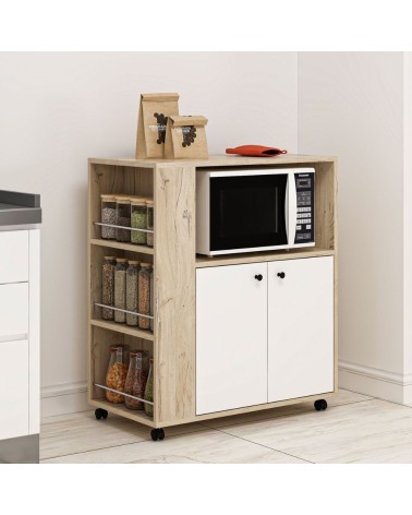 Mobile multiuso Monni struttura colore rovere con 2 ante colore bianche e vani laterali