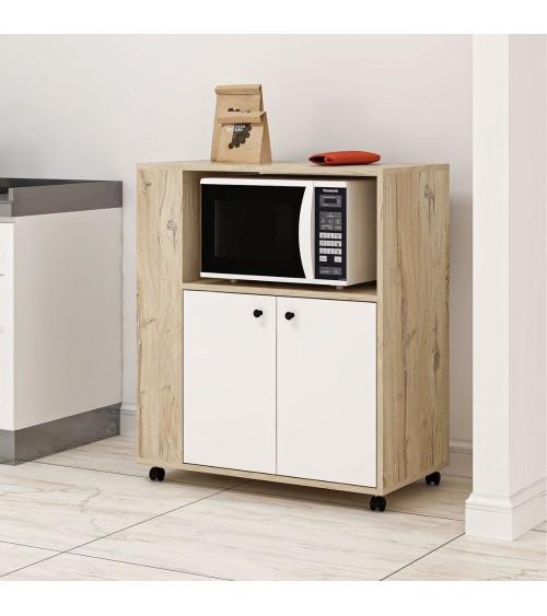 Mobile multiuso Monni struttura colore rovere con 2 ante colore bianche e vani laterali