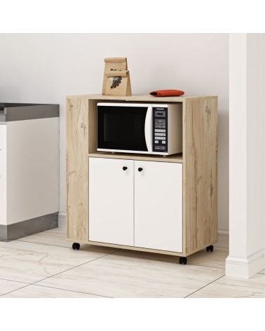 Mobile multiuso Monni struttura colore rovere con 2 ante colore bianche e vani laterali