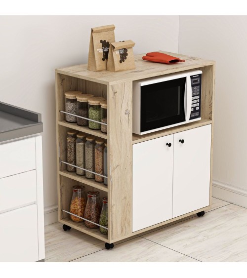 Mobile multiuso Monni struttura colore rovere con 2 ante colore bianche e vani laterali