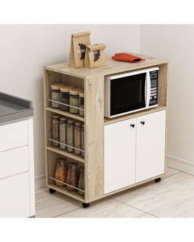 Mobile multiuso Monni struttura colore rovere con 2 ante colore bianche e vani laterali