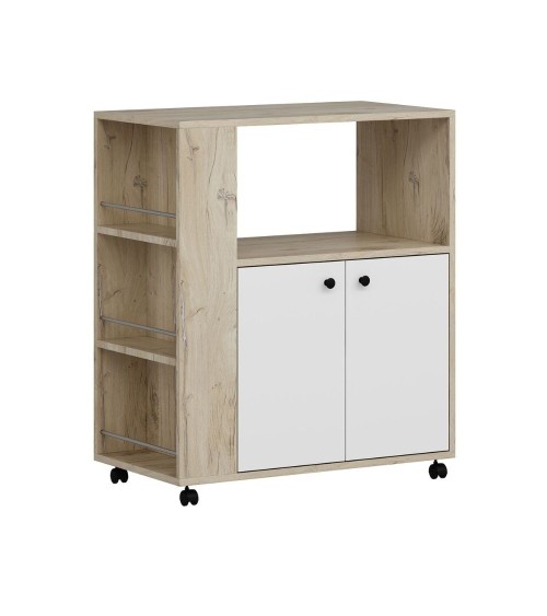 Mobile multiuso Monni struttura colore rovere con 2 ante colore bianche e vani laterali