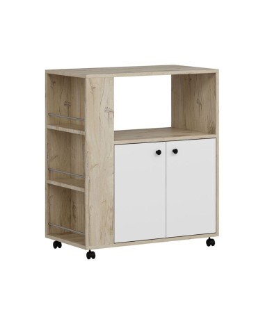 Mobile multiuso Monni struttura colore rovere con 2 ante colore bianche e vani laterali