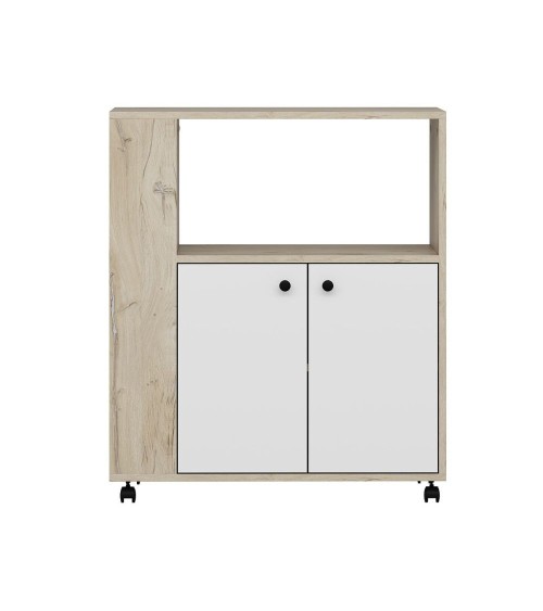 Mobile multiuso Monni struttura colore rovere con 2 ante colore bianche e vani laterali