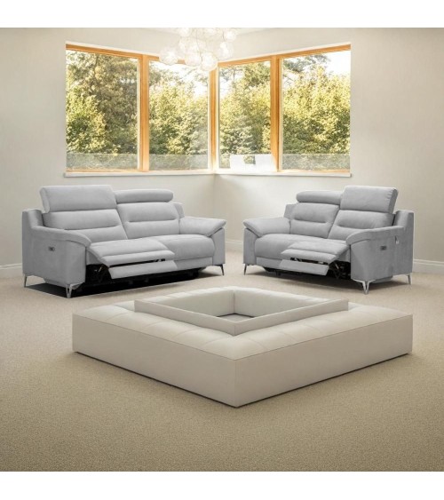 Divani Egeo 3 posti con 2 recliner elettrici in tessuto Munich 38 grigio