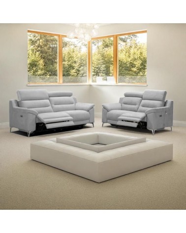 Divani Egeo 3 posti con 2 recliner elettrici in tessuto Munich 38 grigio