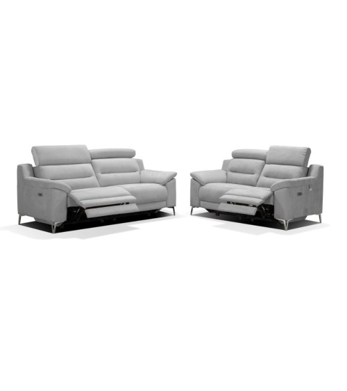 Divani Egeo 3 posti con 2 recliner elettrici in tessuto Munich 38 grigio