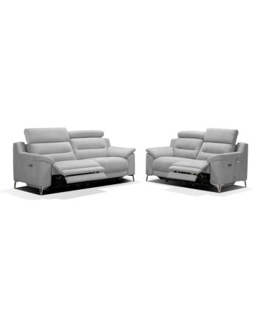 Divani Egeo 3 posti con 2 recliner elettrici in tessuto Munich 38 grigio