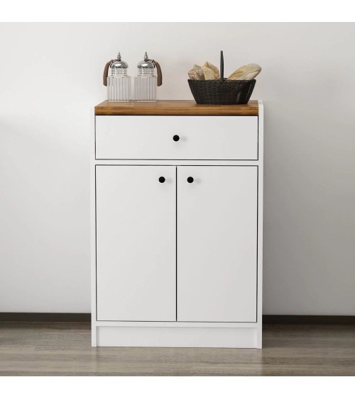 Mobile multiuso Viola con 2 ante e 1 cassetto colore bianco con top rovere scuro