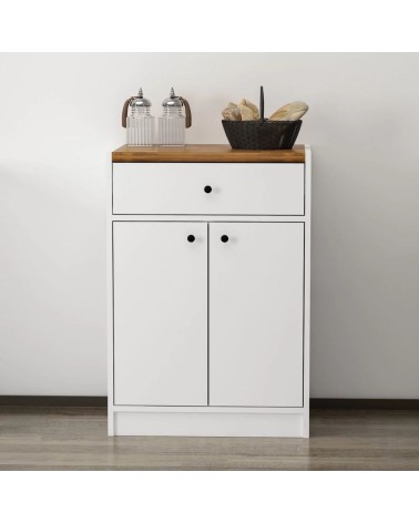 Mobile multiuso Viola con 2 ante e 1 cassetto colore bianco con top rovere scuro