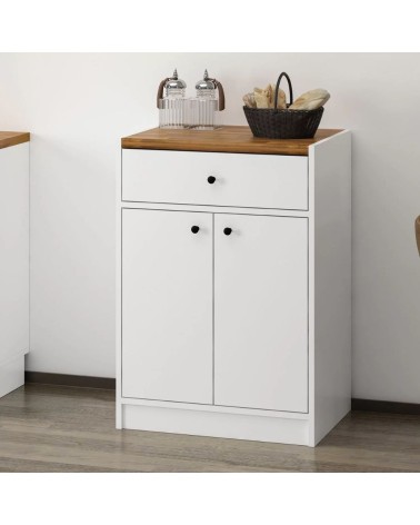 Mobile multiuso Viola con 2 ante e 1 cassetto colore bianco con top rovere scuro