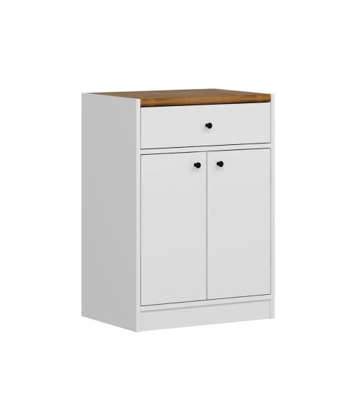 Mobile multiuso Viola con 2 ante e 1 cassetto colore bianco con top rovere scuro