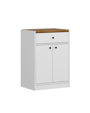 Mobile multiuso Viola con 2 ante e 1 cassetto colore bianco con top rovere scuro
