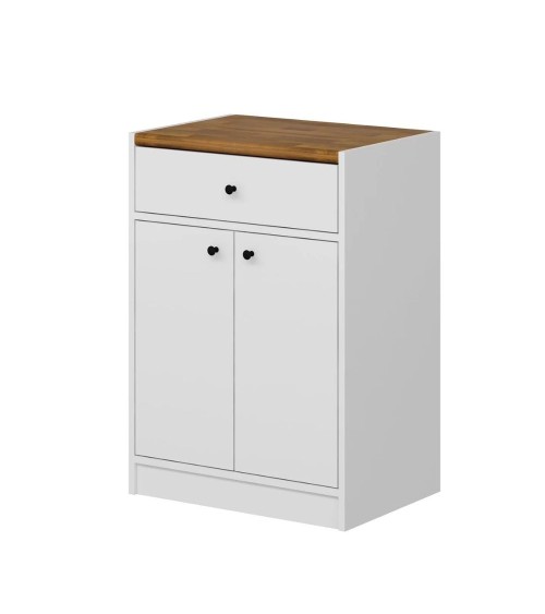 Mobile multiuso Viola con 2 ante e 1 cassetto colore bianco con top rovere scuro