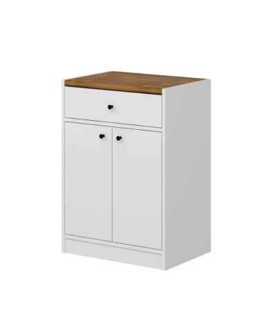 Mobile multiuso Viola con 2 ante e 1 cassetto colore bianco con top rovere scuro