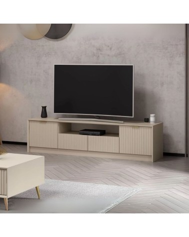 Porta tv Kale con 4 ante effetto cannettato e nicchia a giorno con maniglie oro