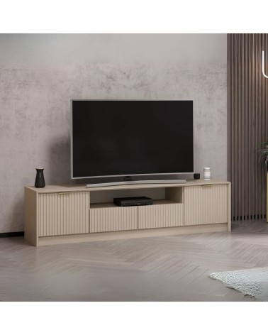 Porta tv Kale con 4 ante effetto cannettato e nicchia a giorno con maniglie oro