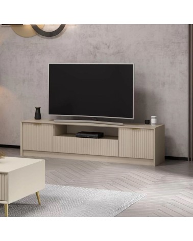 Porta tv Kale con 4 ante effetto cannettato e nicchia a giorno con maniglie oro