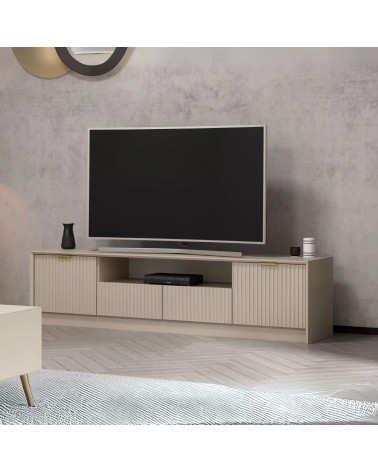 Porta tv Kale con 4 ante effetto cannettato e nicchia a giorno con maniglie oro