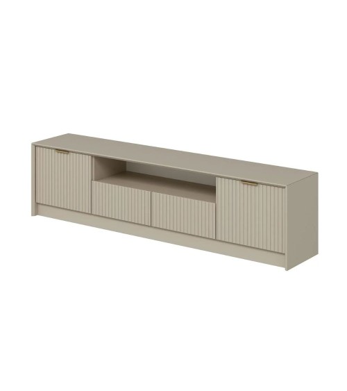 Porta tv Kale con 4 ante effetto cannettato e nicchia a giorno con maniglie oro