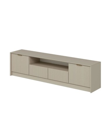 Porta tv Kale con 4 ante effetto cannettato e nicchia a giorno con maniglie oro