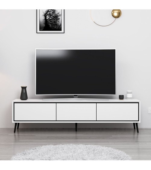 Porta tv Mandy con 3 ante colore bianco e piedini neri
