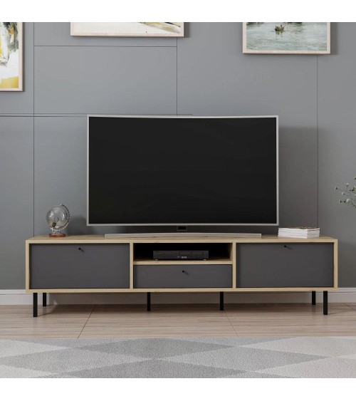 Porta tv Lida con 3 ante e 1 nicchia a giorno colore antracite e struttura rovere
