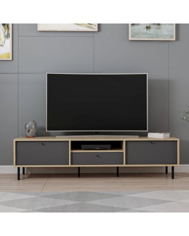 Porta tv Lida con 3 ante e 1 nicchia a giorno colore antracite e struttura rovere