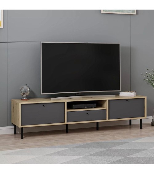 Porta tv Lida con 3 ante e 1 nicchia a giorno colore antracite e struttura rovere
