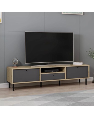 Porta tv Lida con 3 ante e 1 nicchia a giorno colore antracite e struttura rovere