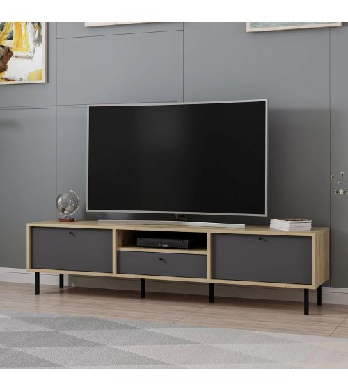 Porta tv Lida con 3 ante e 1 nicchia a giorno colore antracite e struttura rovere